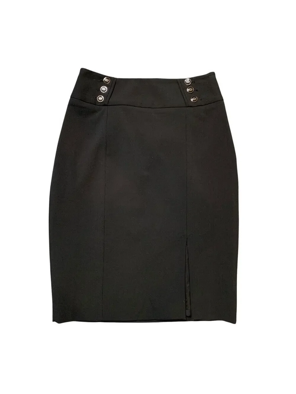 White House Black Market Skirt Womens 2 Black Stretch Pencil Slit Front Side Zip
